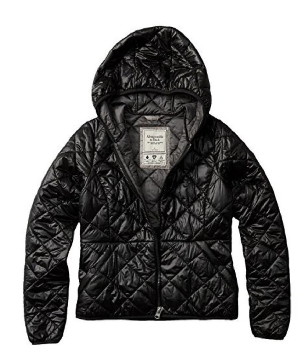 Abercrombie & Fitch Lightweight Hooded Puffer Jacket Womens S Black Packable